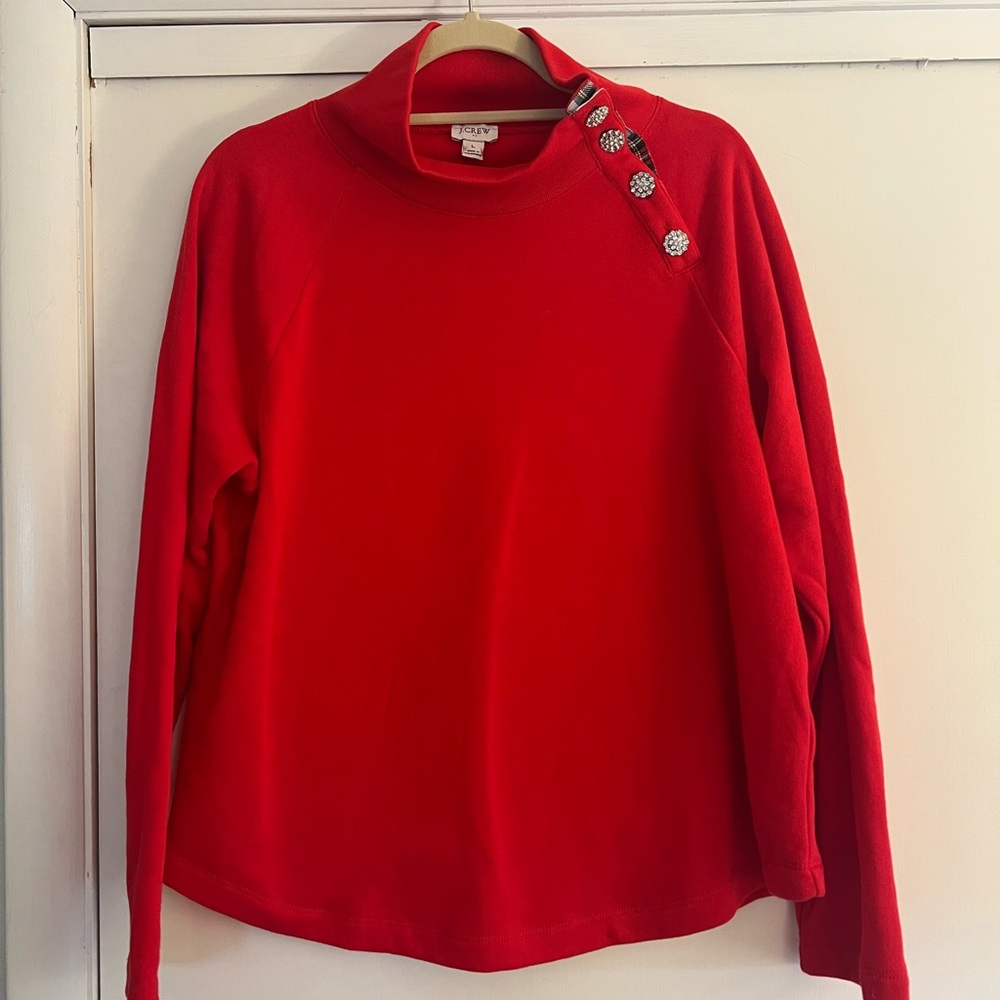 J. Crew Factory Red Button-Accent Sweatshirt